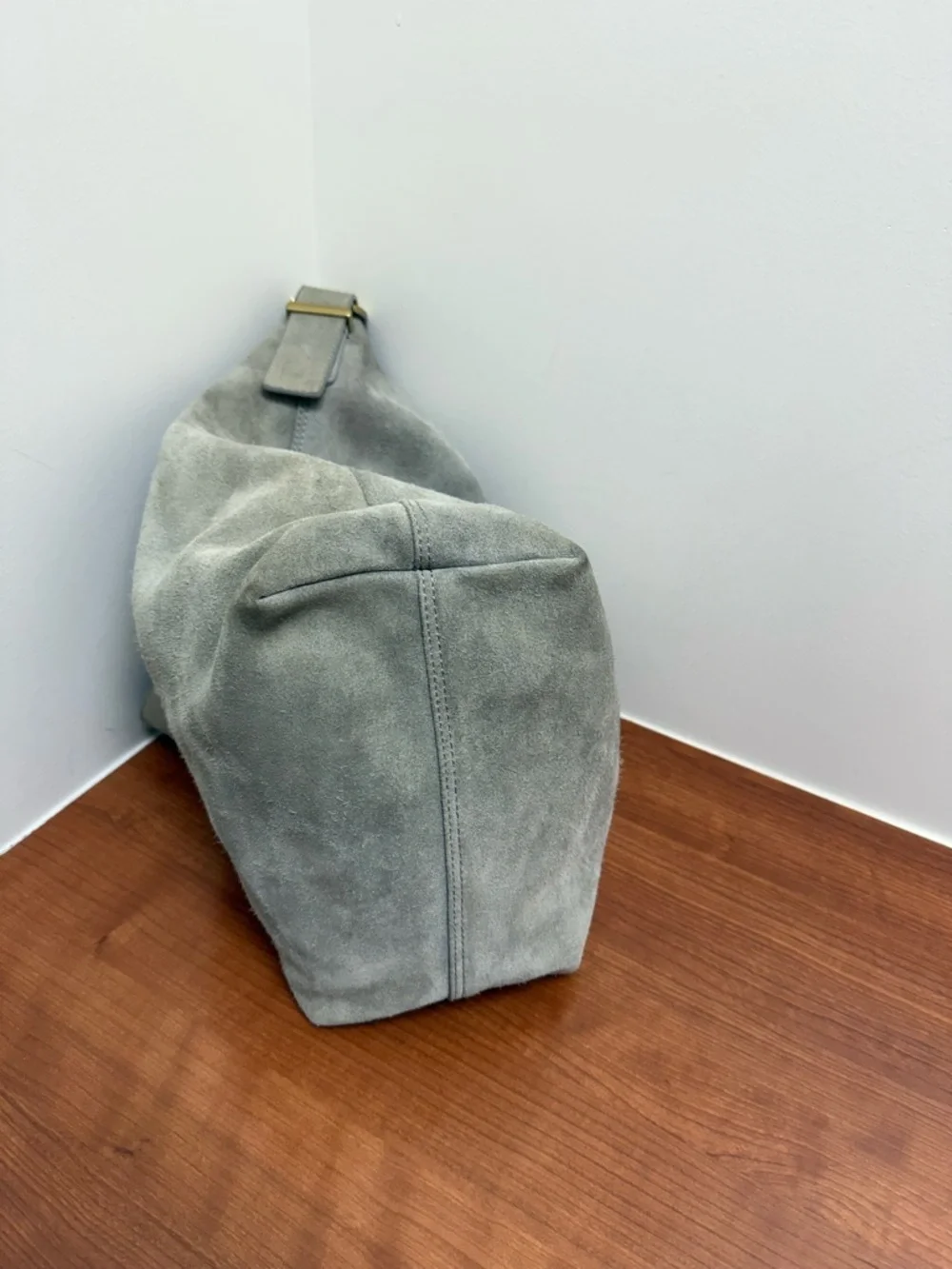 Margot New York Kaye LARGE Bucket Suede Leather Tote Bag :Gray Tan EUC